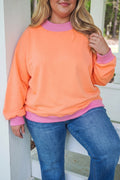 Pink Red Contrast Trim Plus Size Sweatshirt