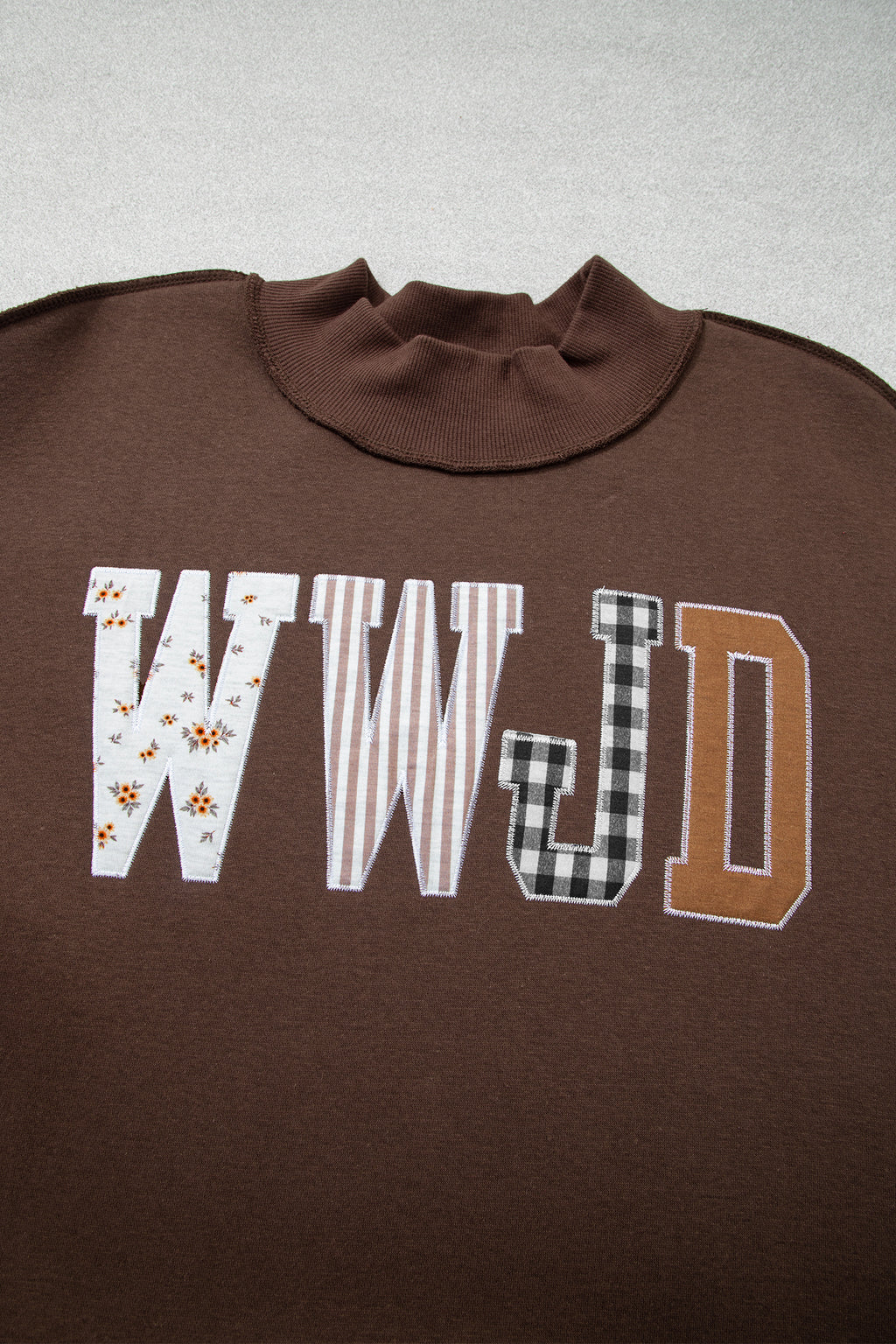 Gray WWJD Applique Exposed Seam Drop Shoulder Sweatshirt