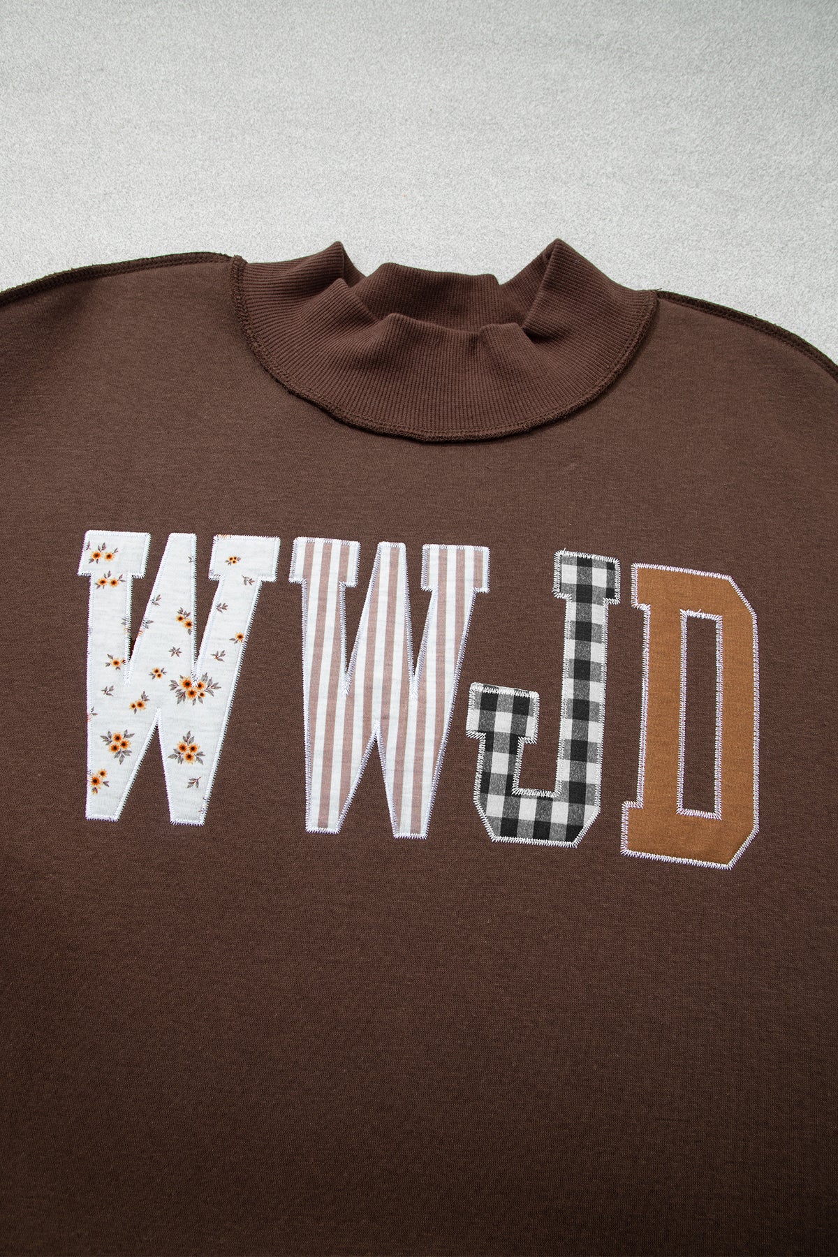 Gray WWJD Applique Exposed Seam Drop Shoulder Sweatshirt