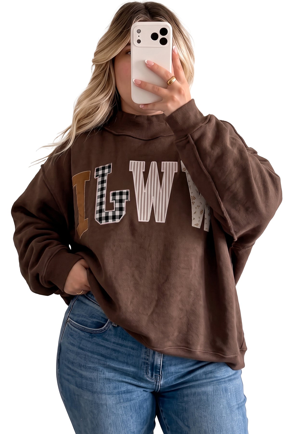 Gray WWJD Applique Exposed Seam Drop Shoulder Sweatshirt