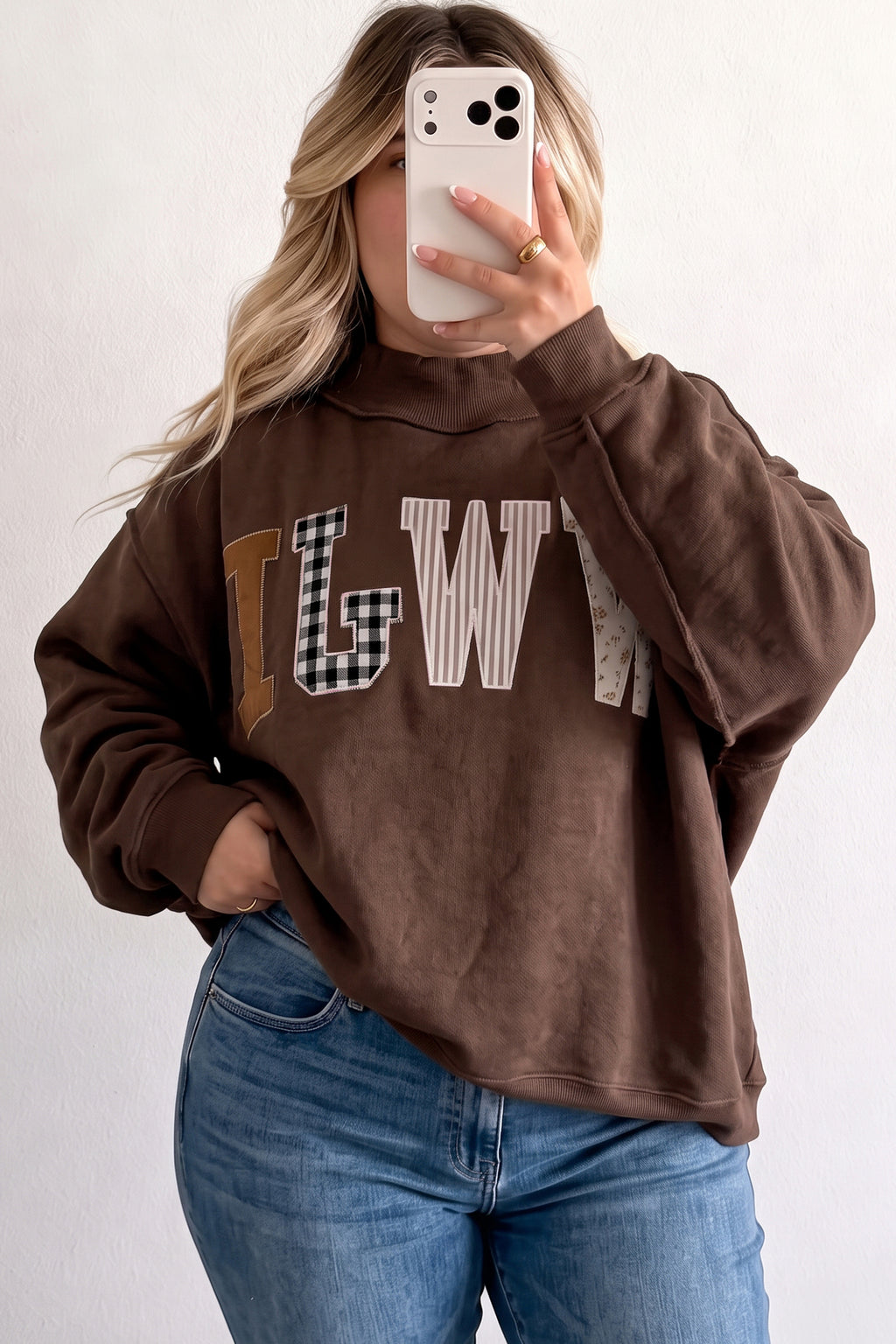Gray WWJD Applique Exposed Seam Drop Shoulder Sweatshirt