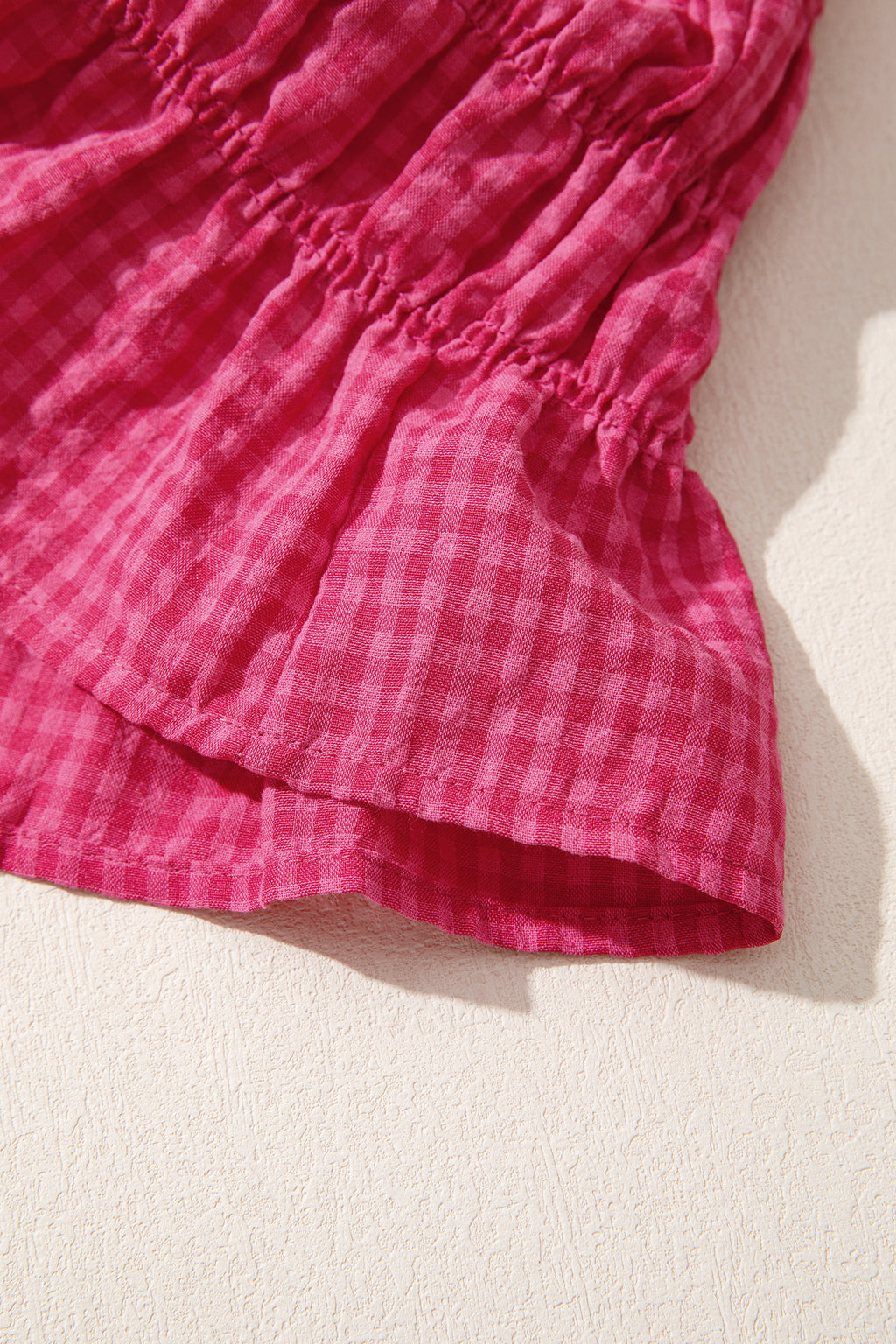 Red Plaid Shirred Ruffle Trim Tank Top