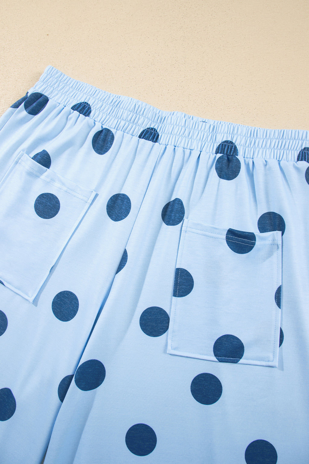 Cream Polka Dot Elastic Waist Wide Leg Pants