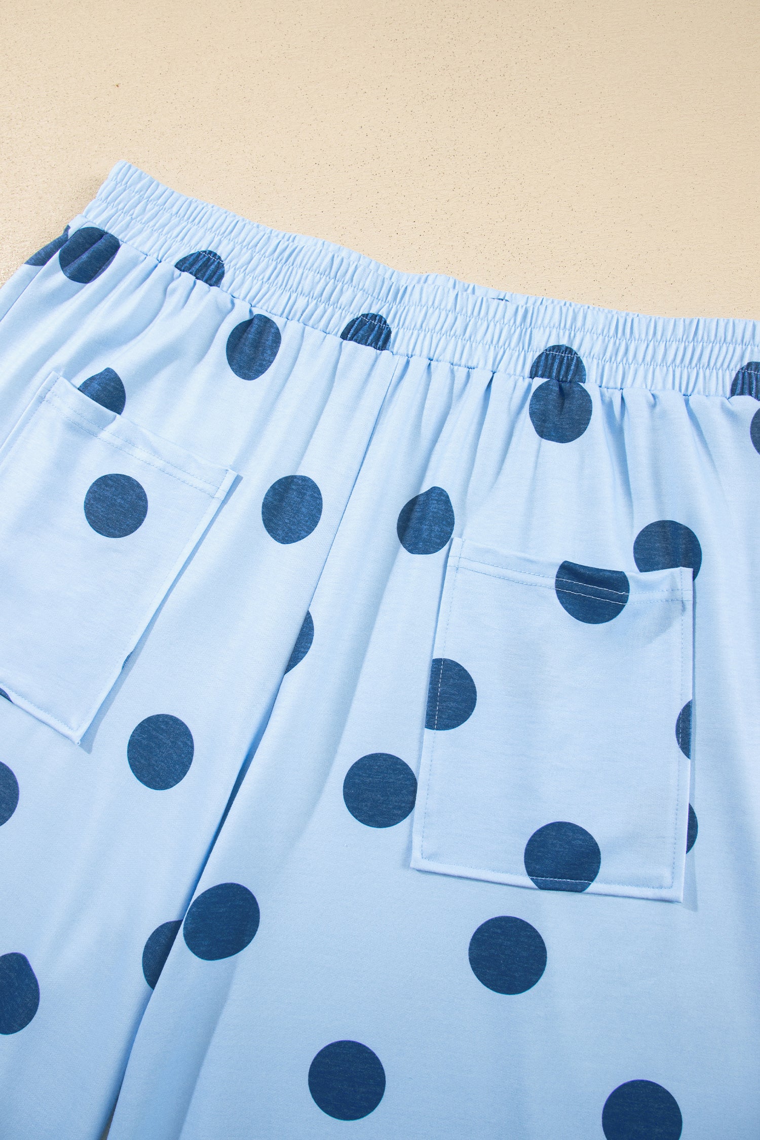 Cream Polka Dot Elastic Waist Wide Leg Pants
