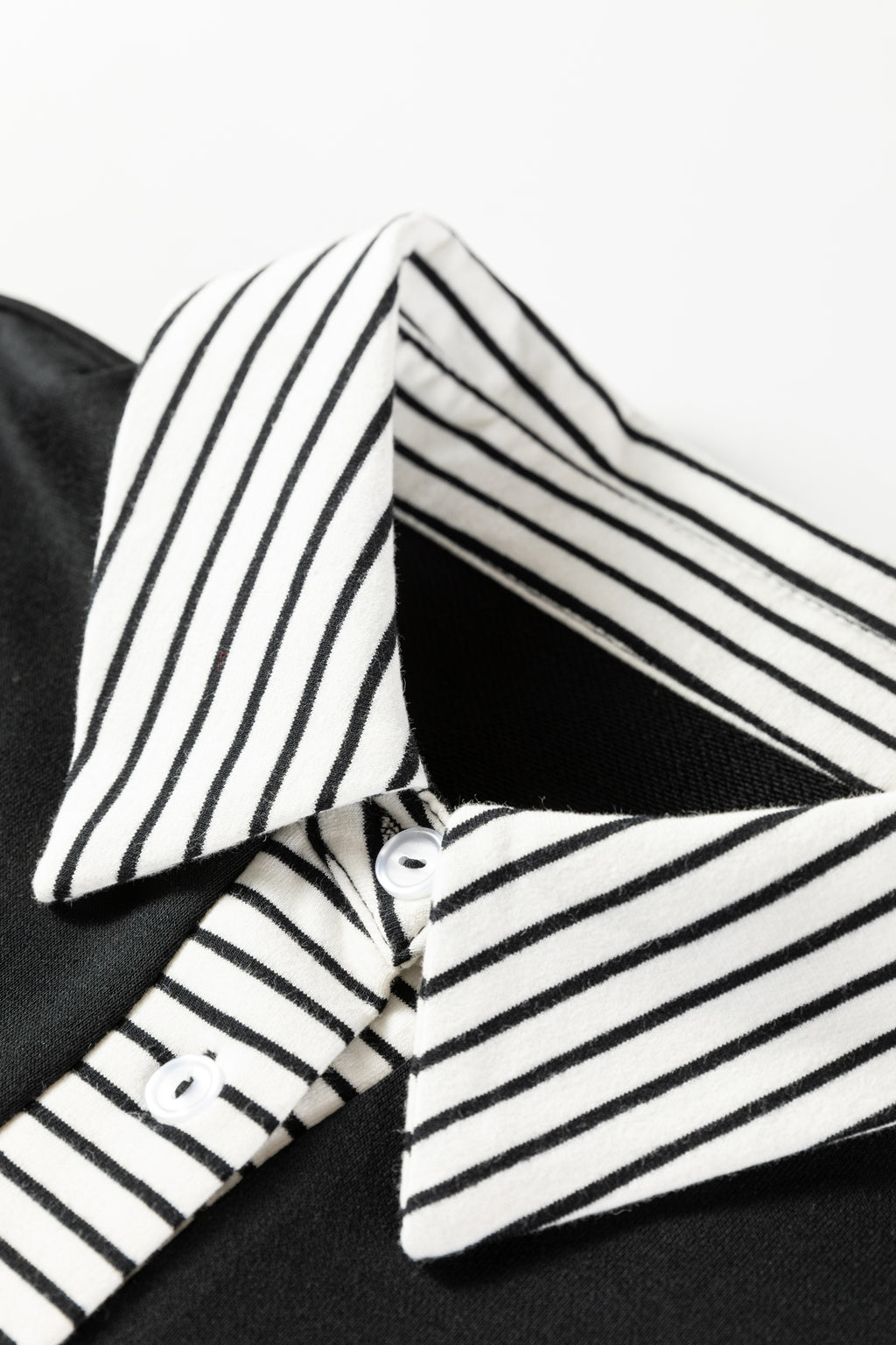 Black Plus Size Striped Cuffs Polo Collar Patchwork Long Sleeve Ruffle Hem Dress
