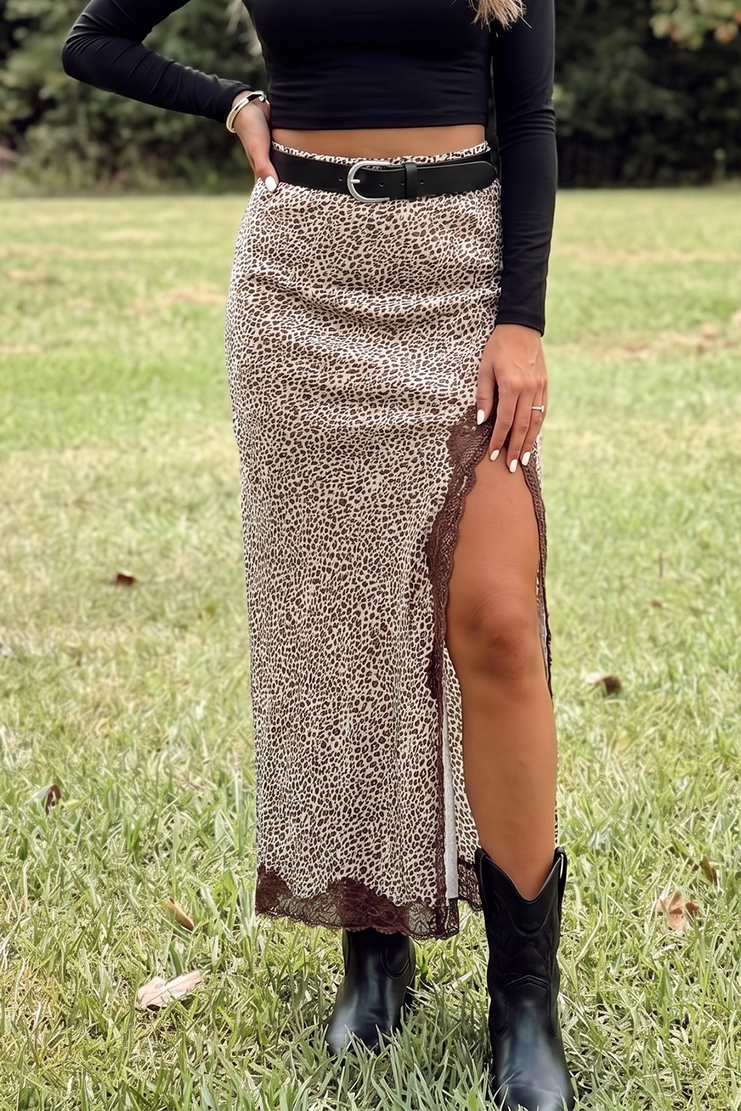 Cheetah Print and Lace Maxi Western Skirt