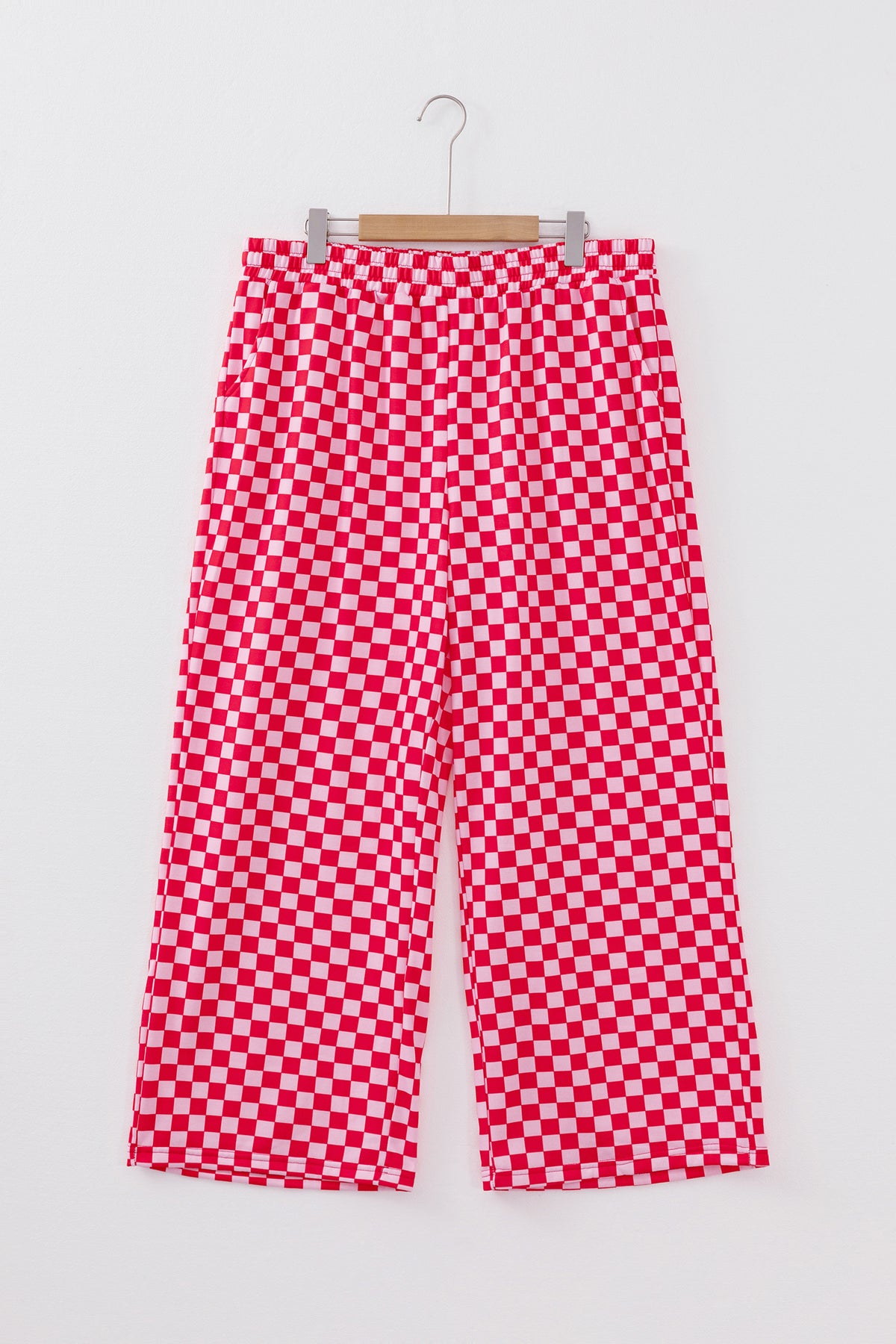 Pink Plus Size Checkered Pattern Loose Casual Pants