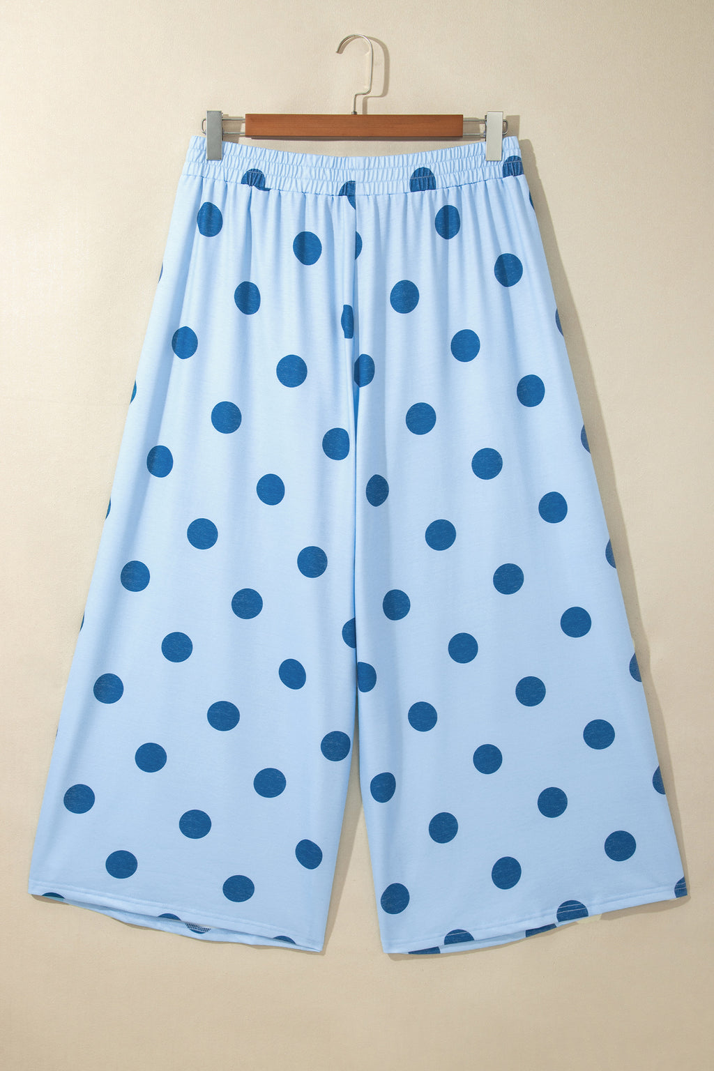 Cream Polka Dot Elastic Waist Wide Leg Pants