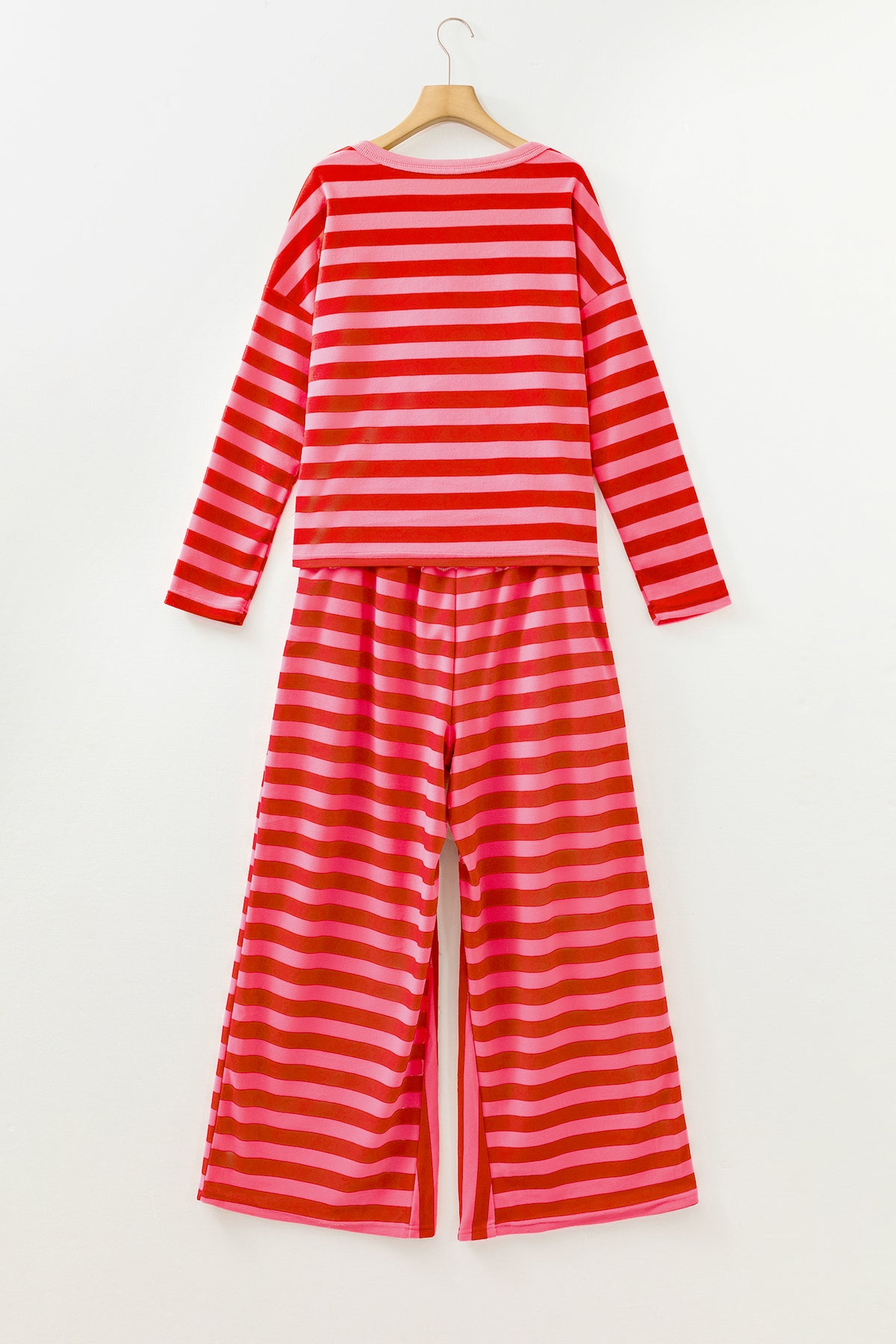 Red Stripe Two-Piece Drop Shoulder Pullover Loose Pants Set