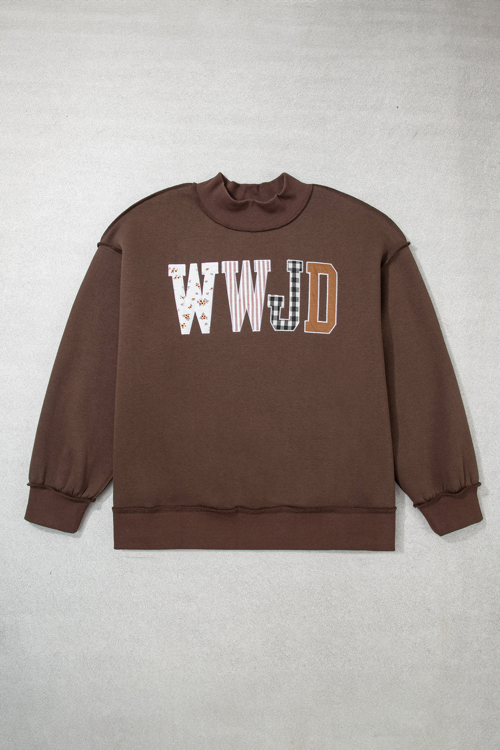 Gray WWJD Applique Exposed Seam Drop Shoulder Sweatshirt
