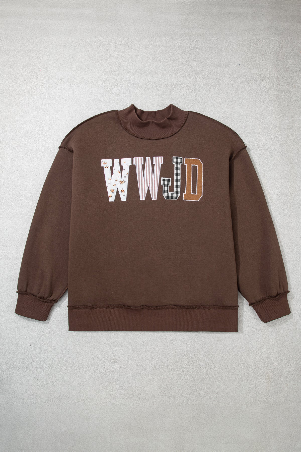 Gray WWJD Applique Exposed Seam Drop Shoulder Sweatshirt