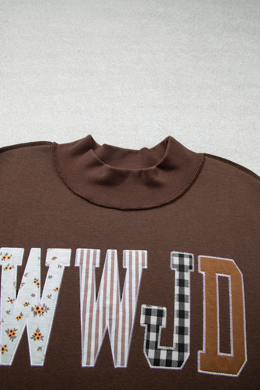 Gray WWJD Applique Exposed Seam Drop Shoulder Sweatshirt