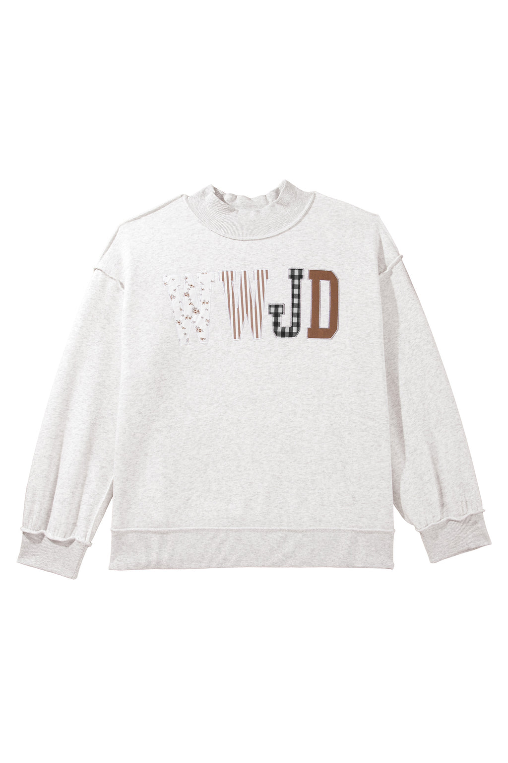 Gray WWJD Applique Exposed Seam Drop Shoulder Sweatshirt