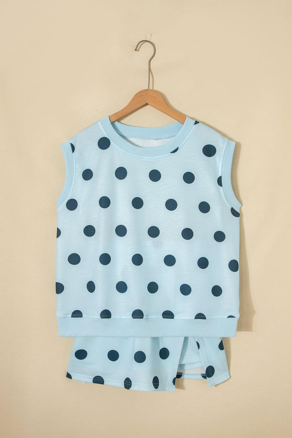 White Ribbed Trim Polka Dot Print Tank Split Mini Skort 2pcs Set