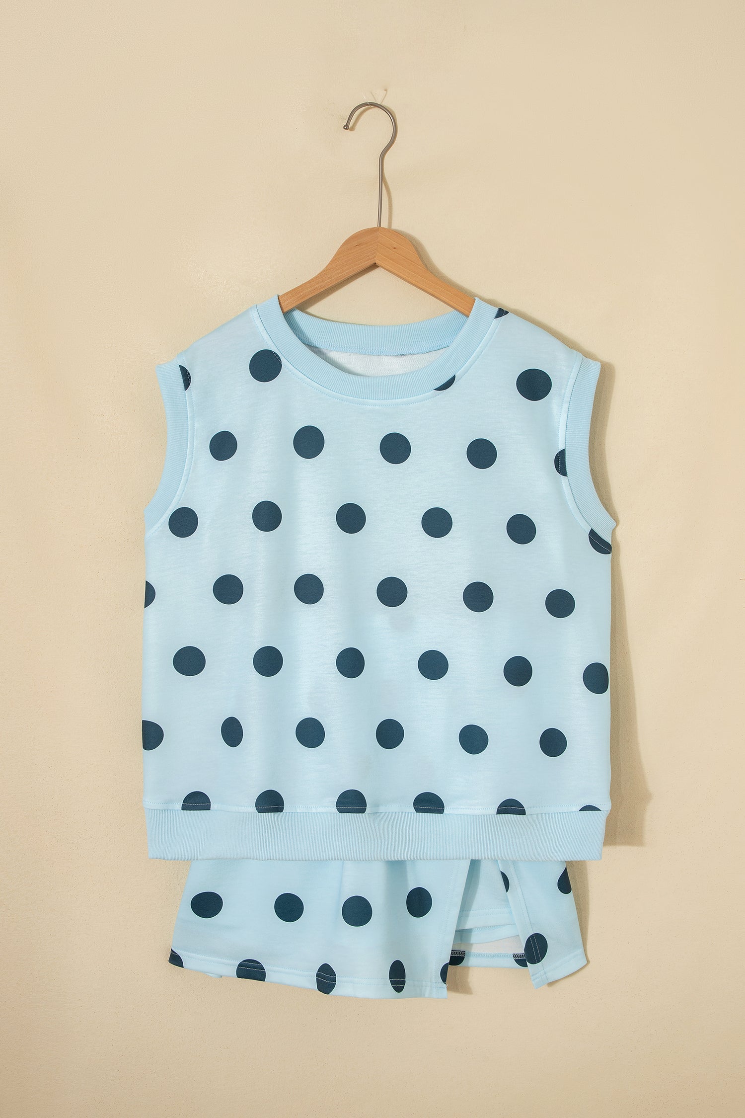 White Ribbed Trim Polka Dot Print Tank Split Mini Skort 2pcs Set