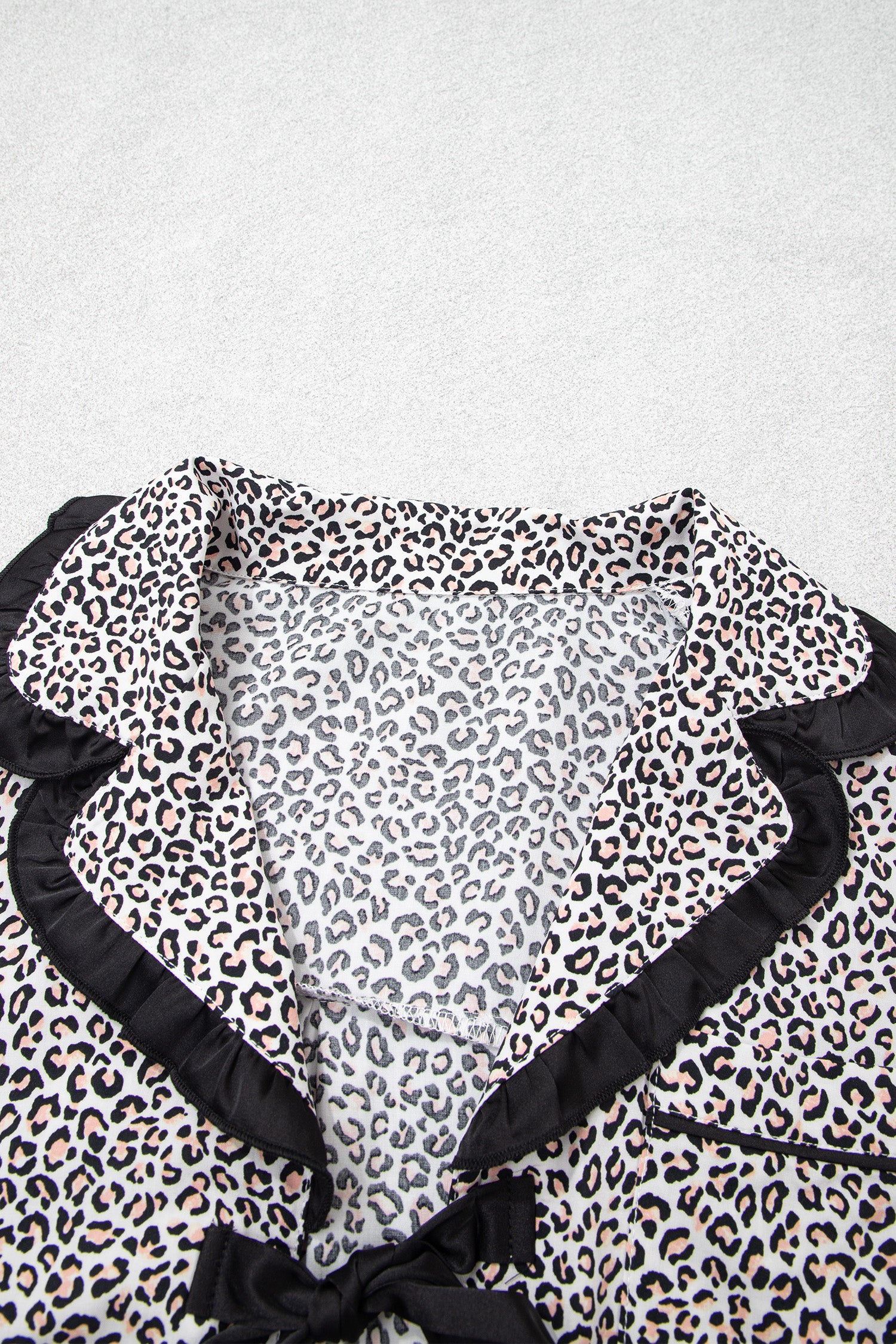 Brown Leopard Print Bow Knot Patchwork Long Sleeve Lounge Set