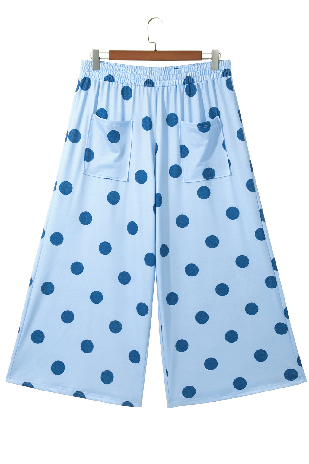 Cream Polka Dot Elastic Waist Wide Leg Pants