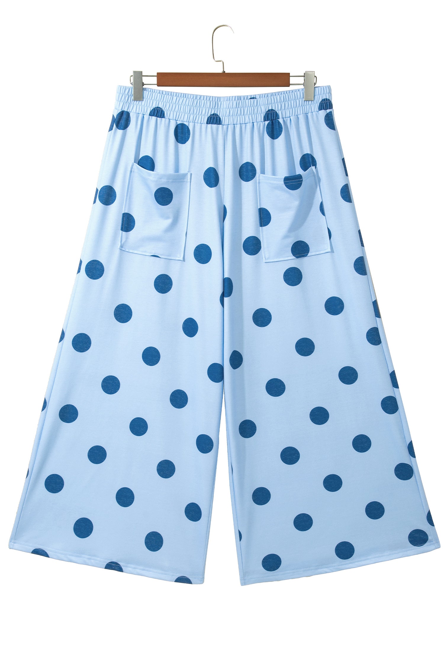 Cream Polka Dot Elastic Waist Wide Leg Pants
