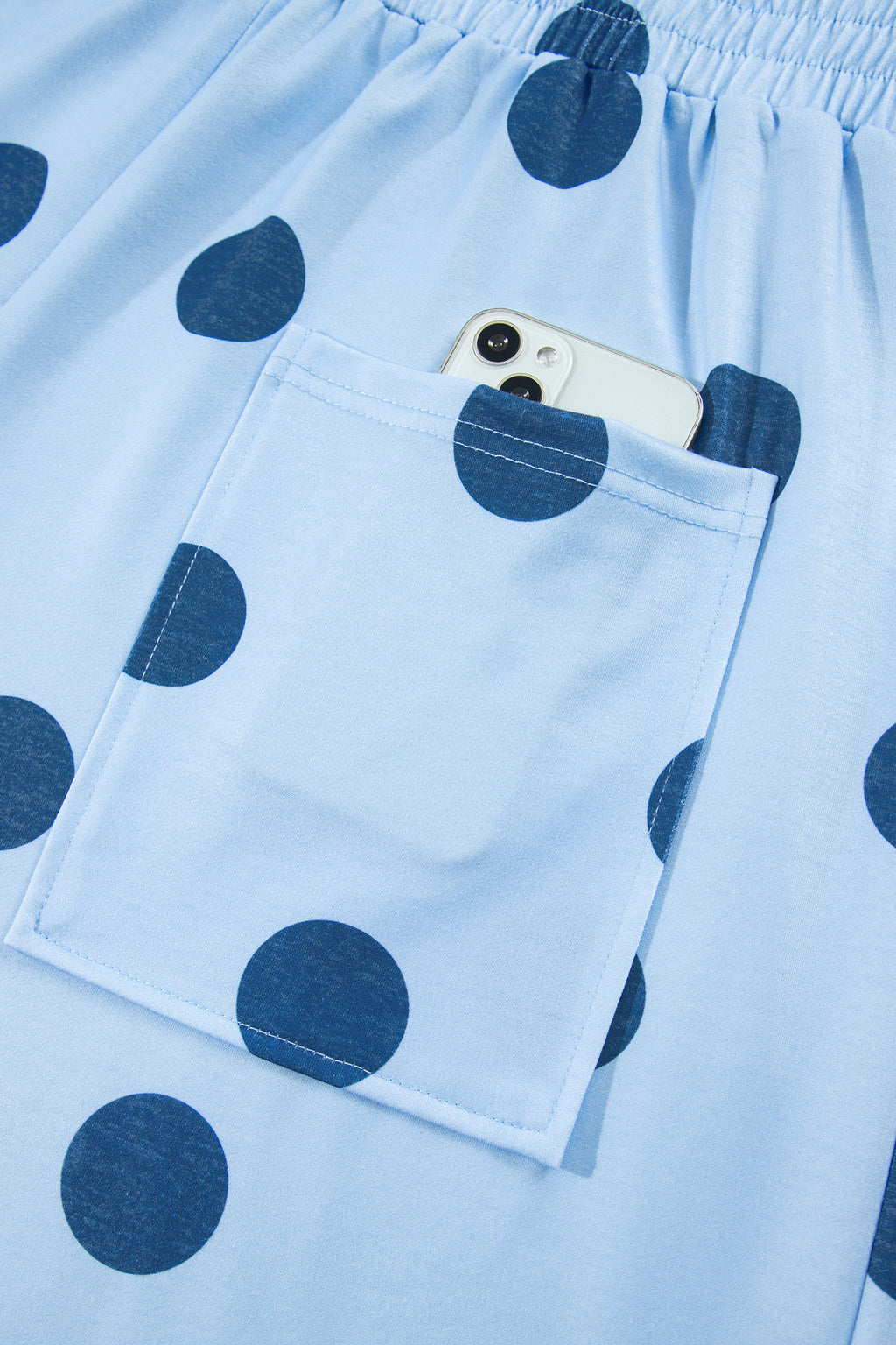 Cream Polka Dot Elastic Waist Wide Leg Pants