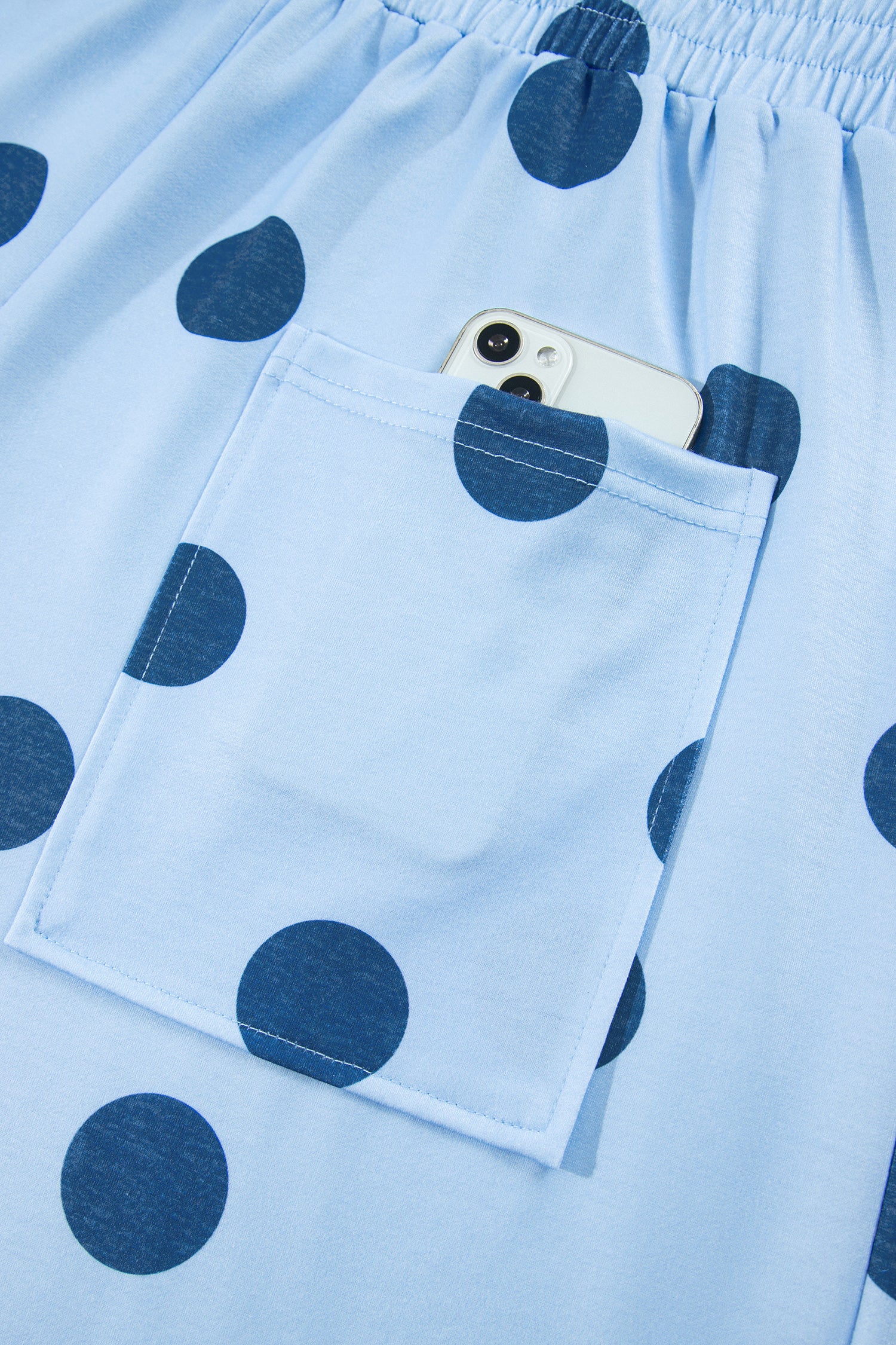 Cream Polka Dot Elastic Waist Wide Leg Pants