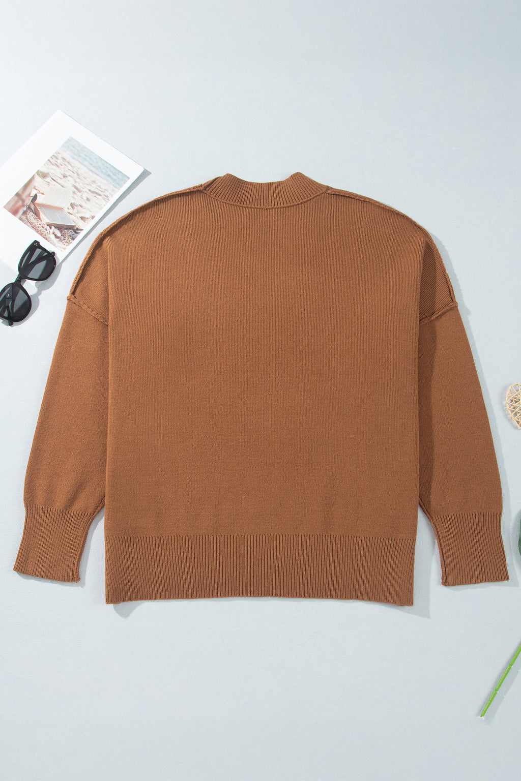 Chestnut Oversized Ribbed Knit Long Sleeve Sweater