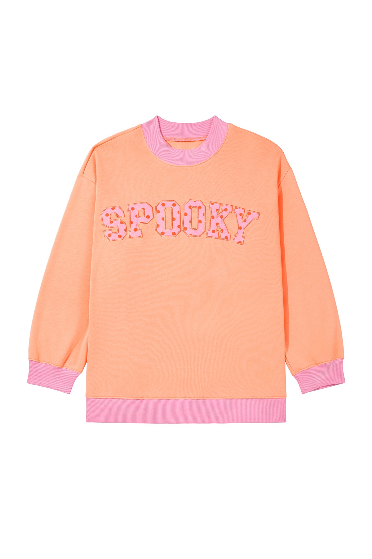 Pink Contrast Polka Dot Slogan Graphic Color Block Mock Neck Plus Sweatshirt