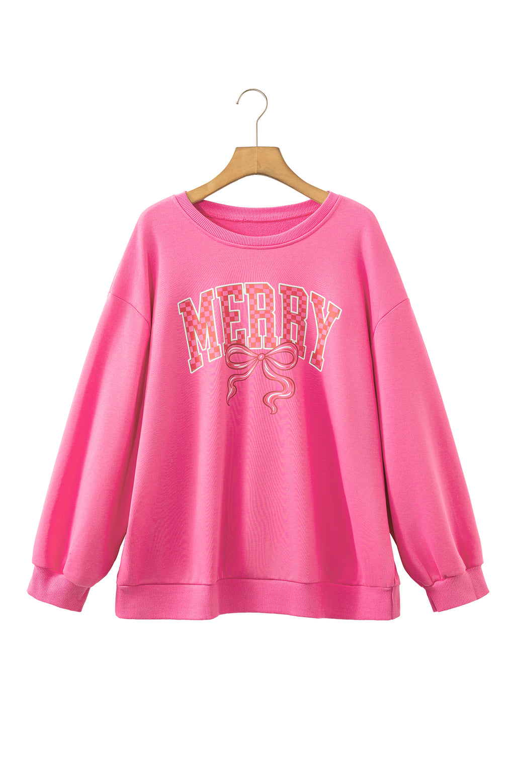 Bonbon Checkered Christmas Slogan Printed Plus Size Sweatshirt