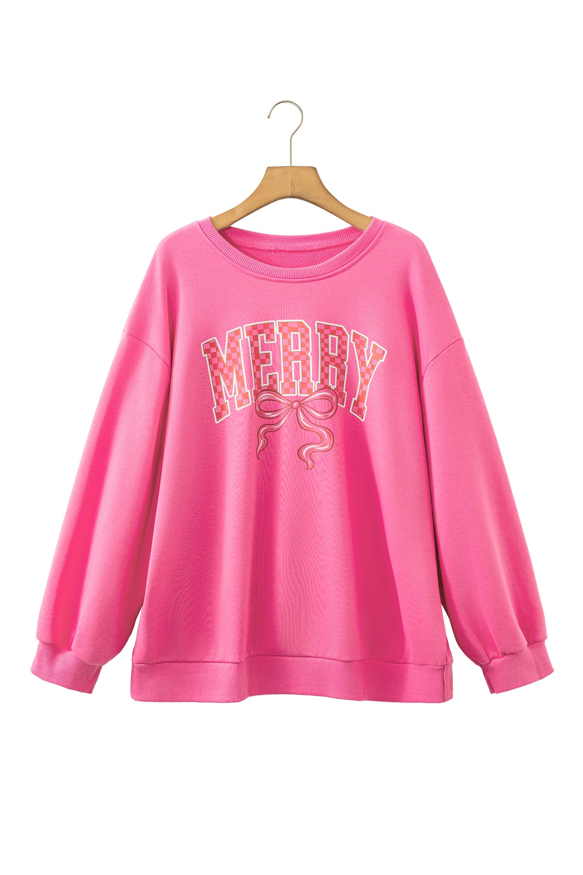Bonbon Checkered Christmas Slogan Printed Plus Size Sweatshirt