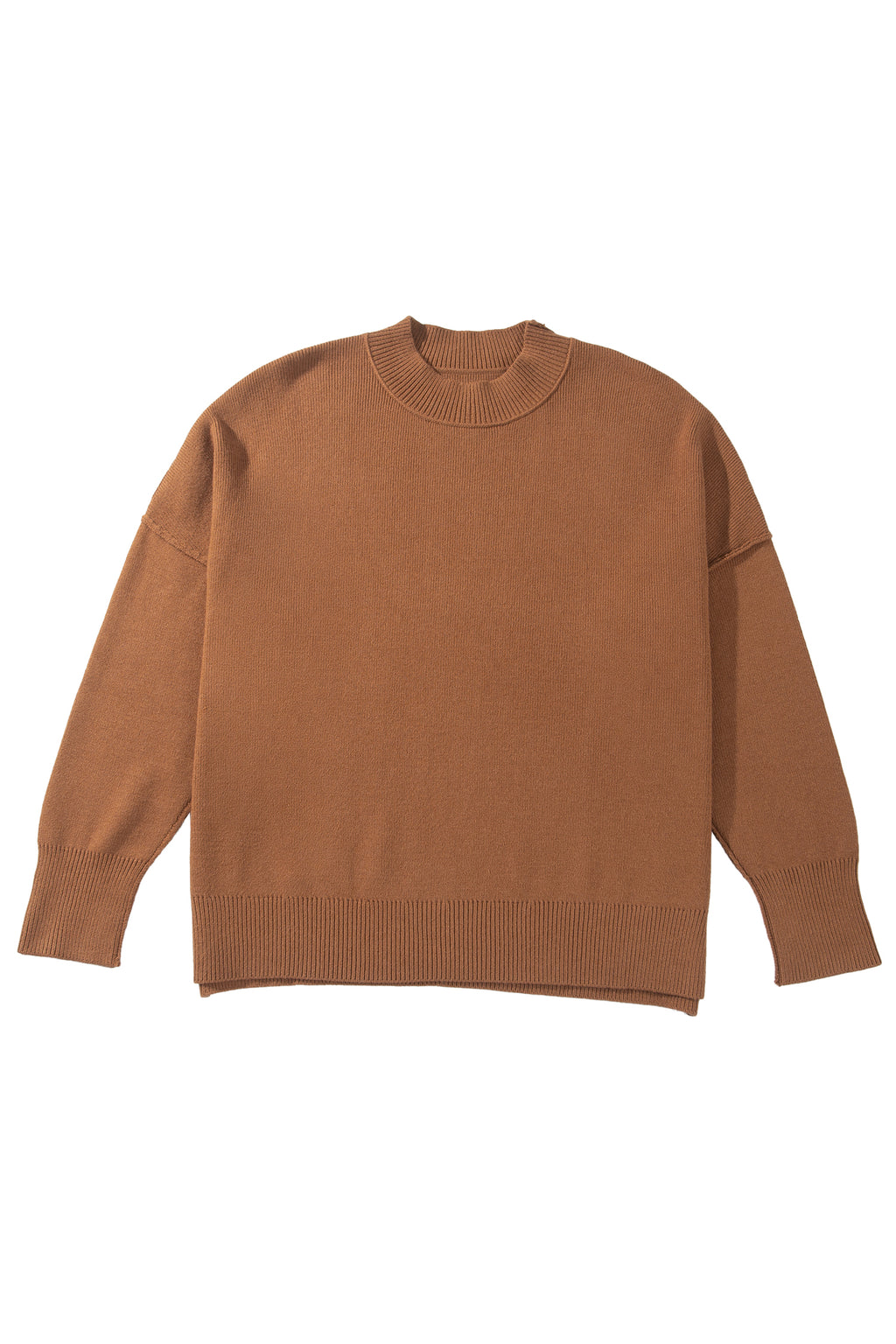 Chestnut Oversized Ribbed Knit Long Sleeve Sweater