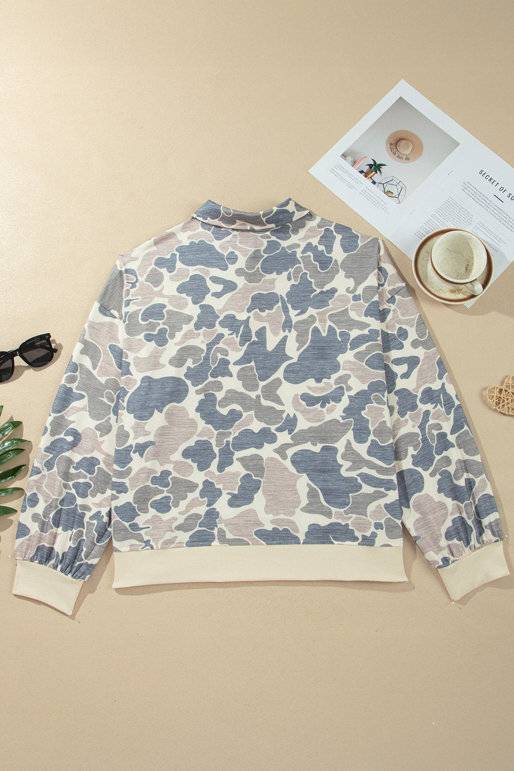 Multicolour Casual Camo V-Neck Buttoned Sweatshirt