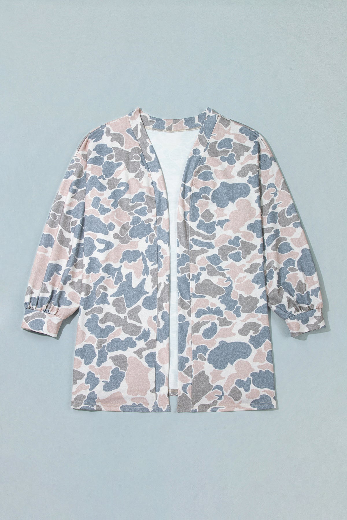 Multicolour Retro Camouflage Print Plus Size Open Tunic Cardigan