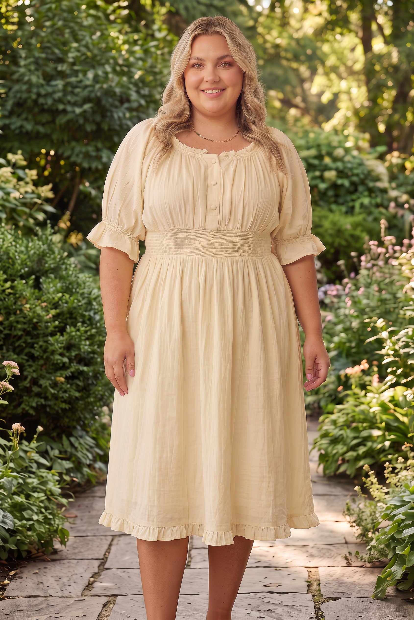 Jessikae Yellow Peasant Dress Plus Size