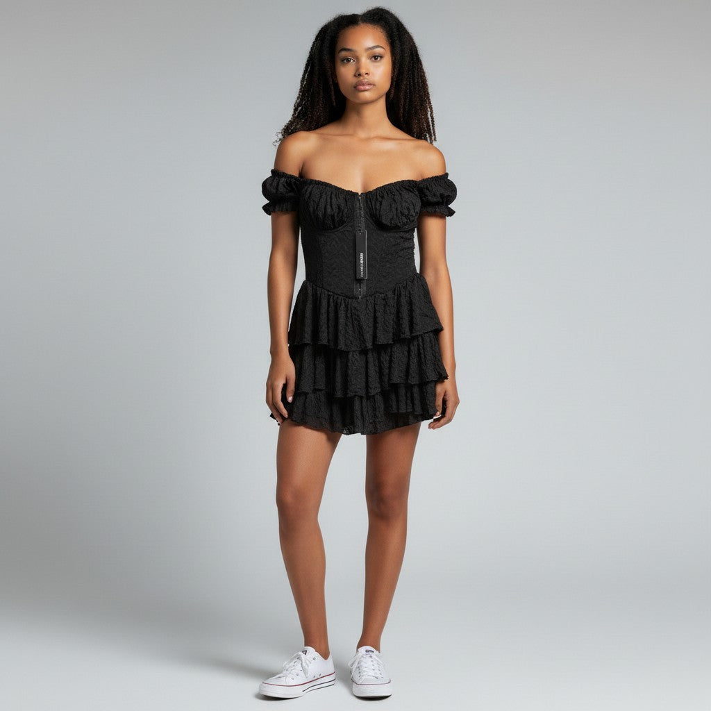 Fashion Nova Black Lace Romper sz Large
