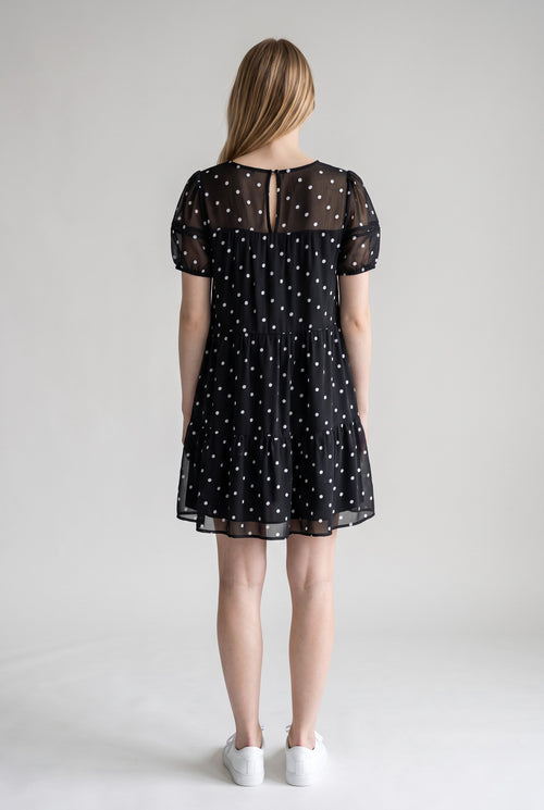 Altar'd State Sheer A- Line Embroidered Bubble Dot Mini Dress