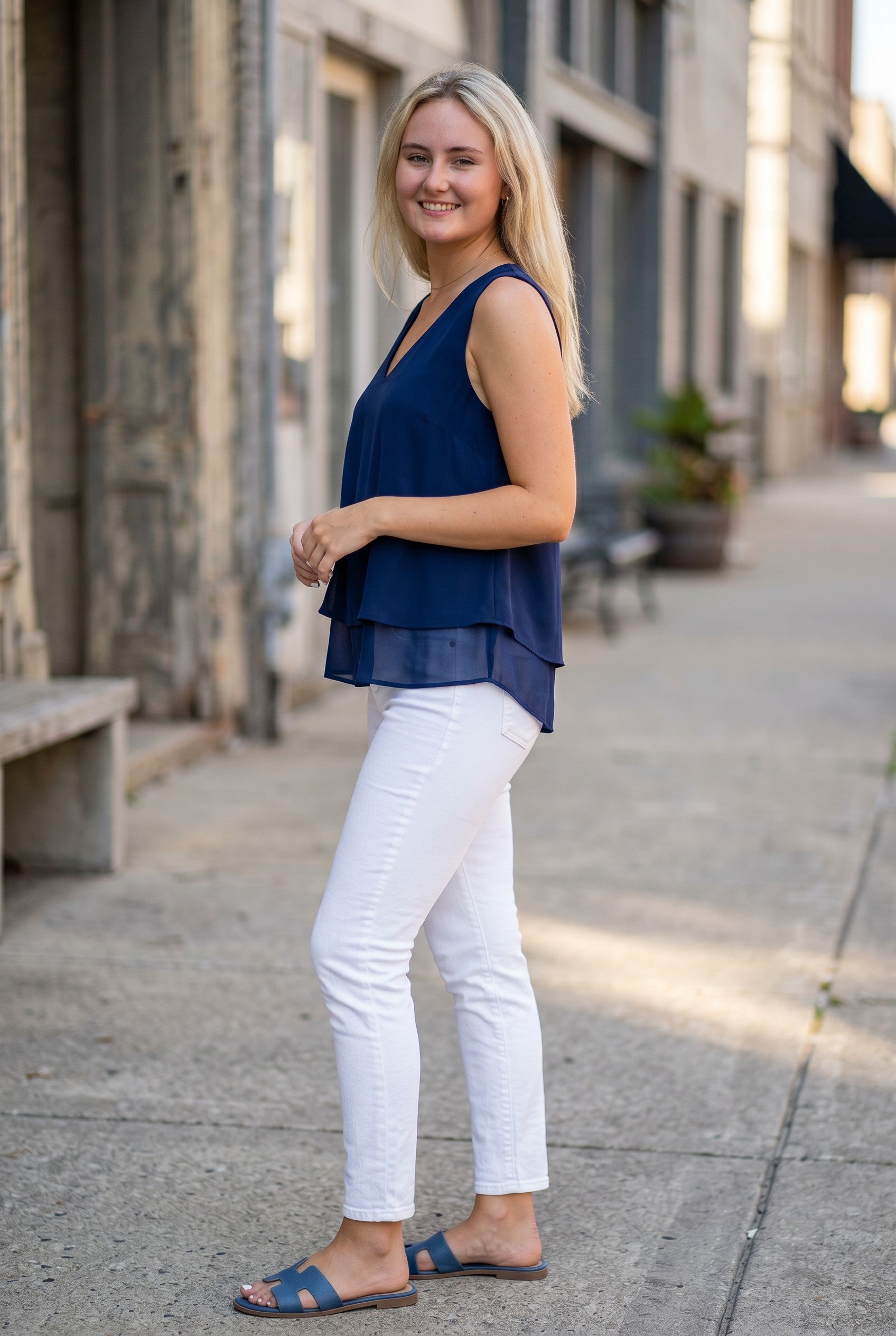 Blue Swing Tank Top Blouse