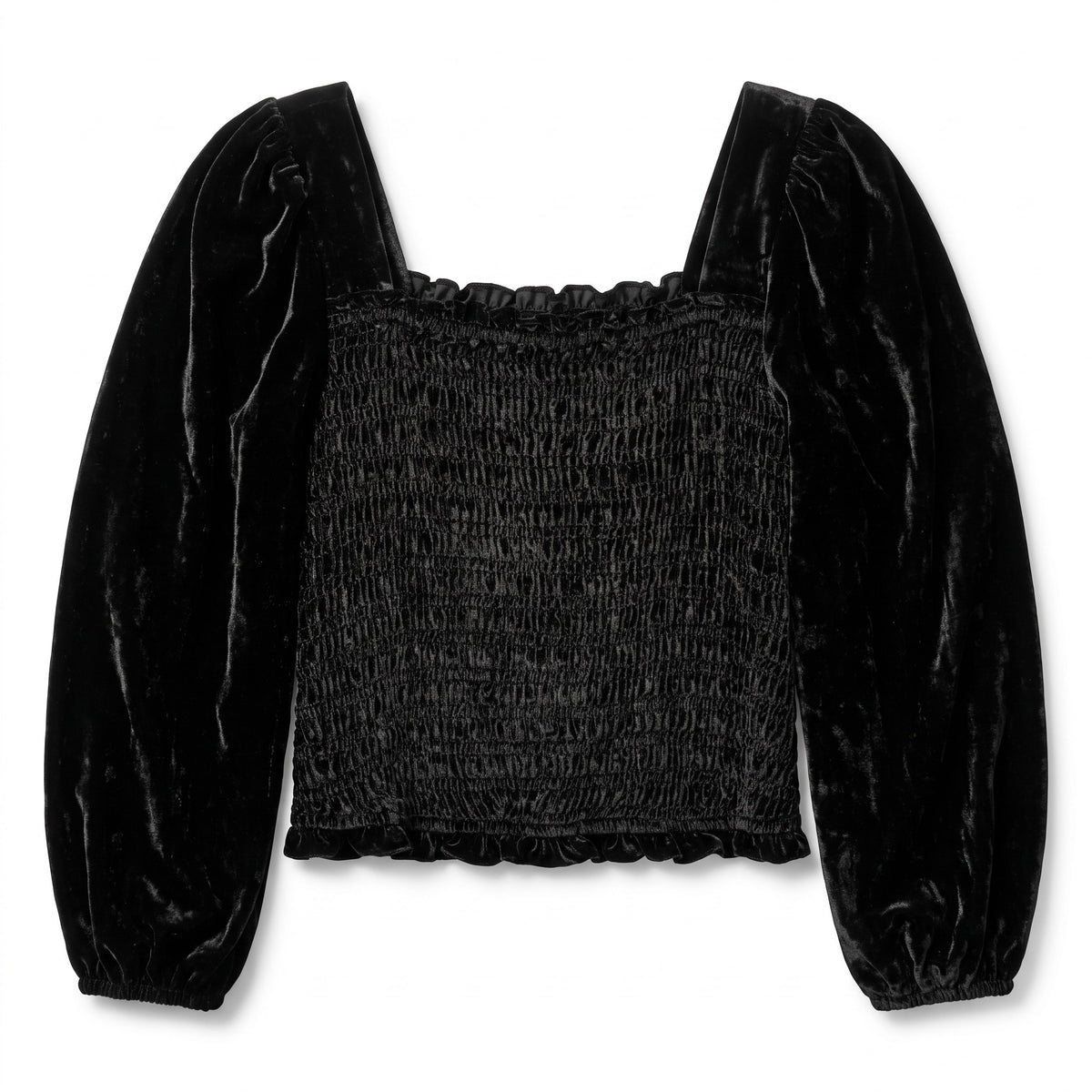 Torrid Black Velvet Cropped Shirred Top 3/3X