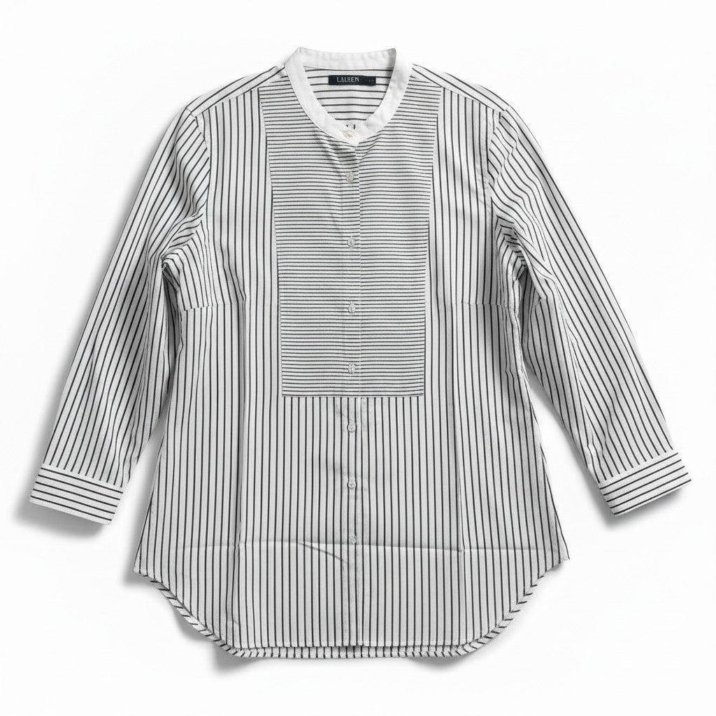 Lauren Ralph Lauren Bib Front Button Up Blouse