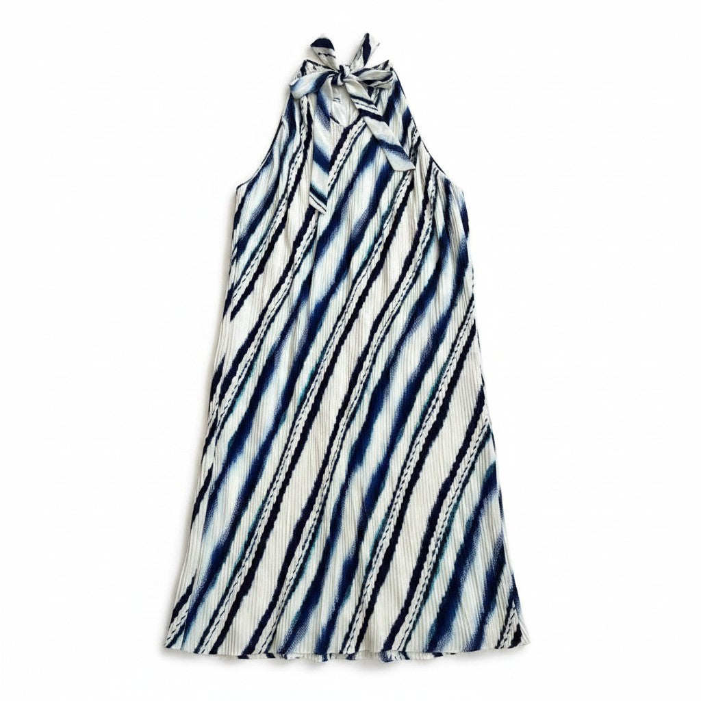 The Limited Diagnonal Blue Stripe Halter Maxi Dress