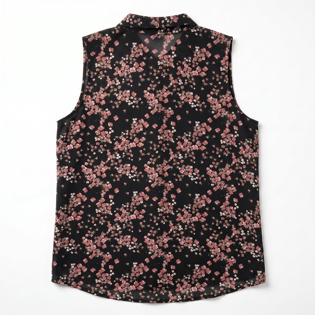 Sleeveless Floral Assymetrical Button Pullover Blouse