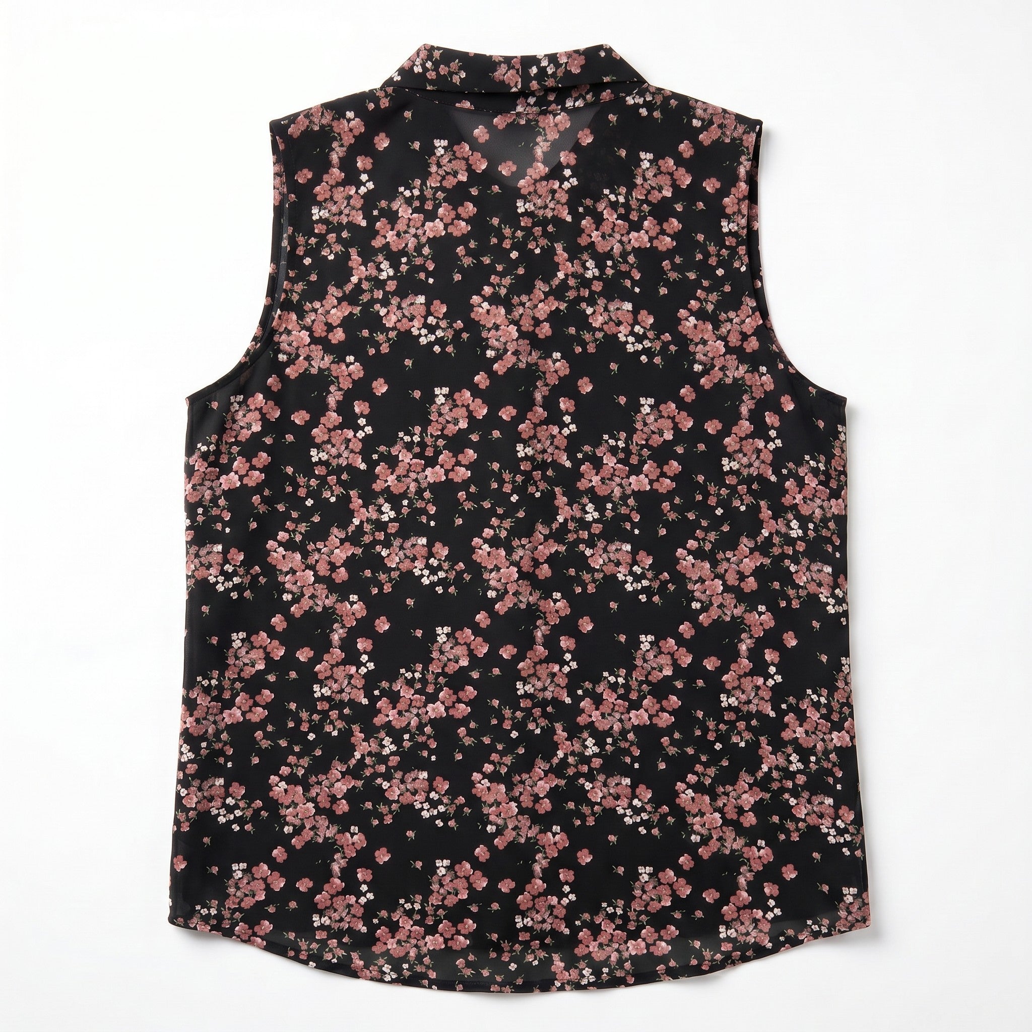 Sleeveless Floral Assymetrical Button Pullover Blouse