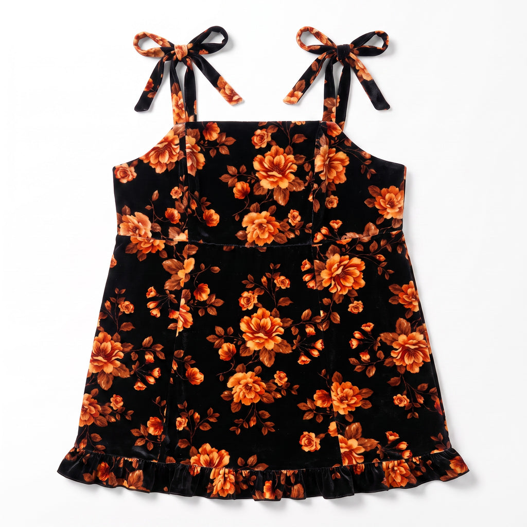 Torrid Orange Floral Velvet Pinnafore Dress