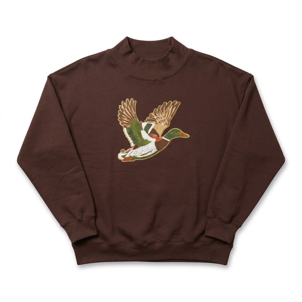 Mallard Duck Sequin Patch Mock Neck Sweatshirt