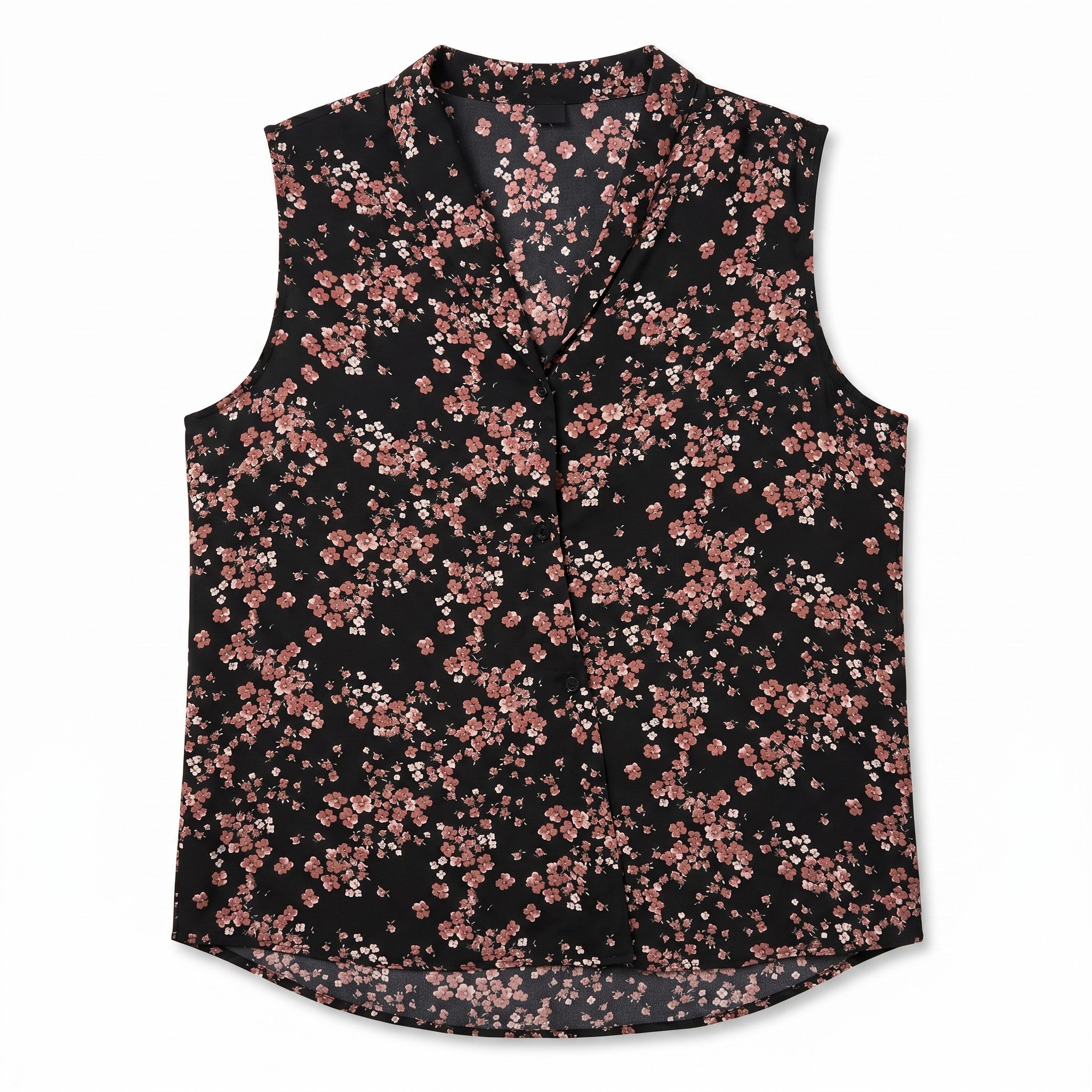 Sleeveless Floral Assymetrical Button Pullover Blouse