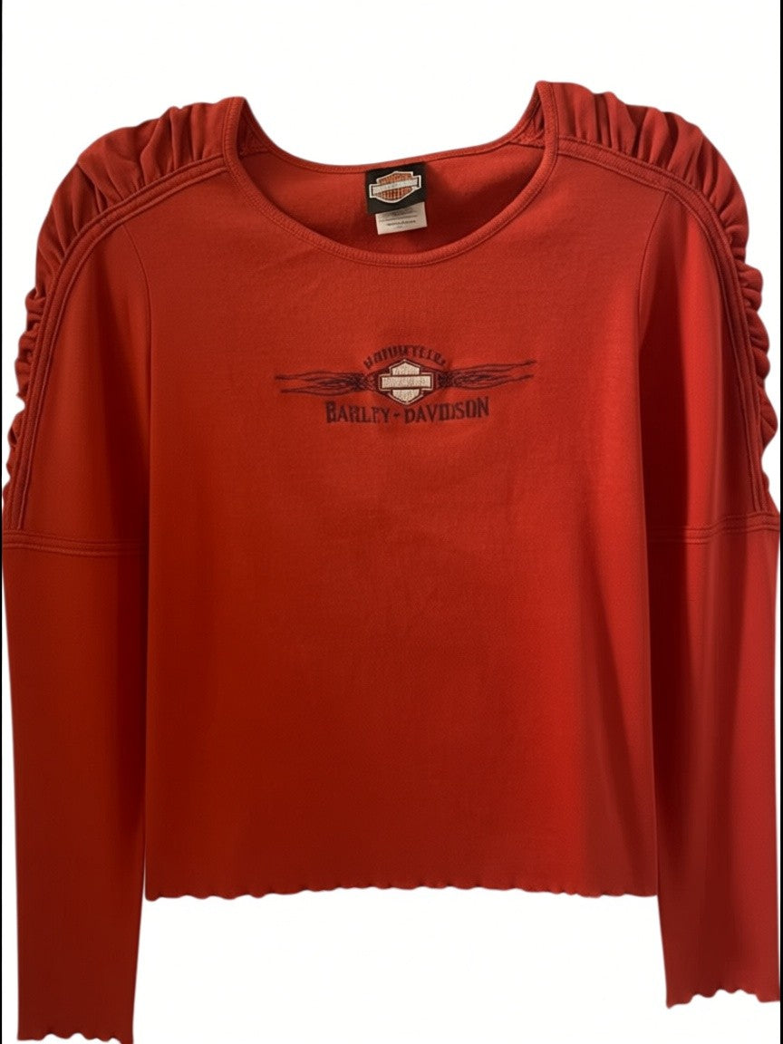 Long Rouched Sleeve Harley Davidson T-shirt Small