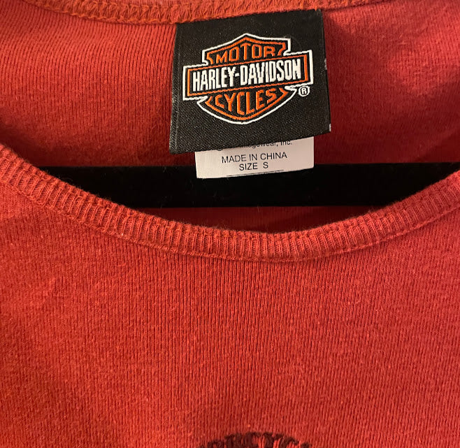 Long Rouched Sleeve Harley Davidson T-shirt Small