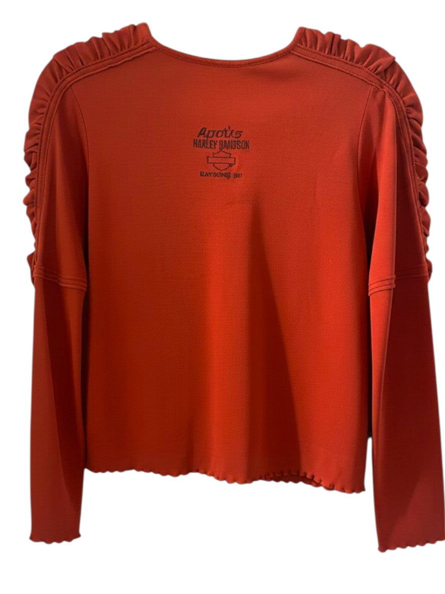 Long Rouched Sleeve Harley Davidson T-shirt Small