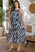 The Limited Diagnonal Blue Stripe Halter Maxi Dress