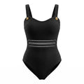 Black Popcorn Texture Cutout Swim Suit