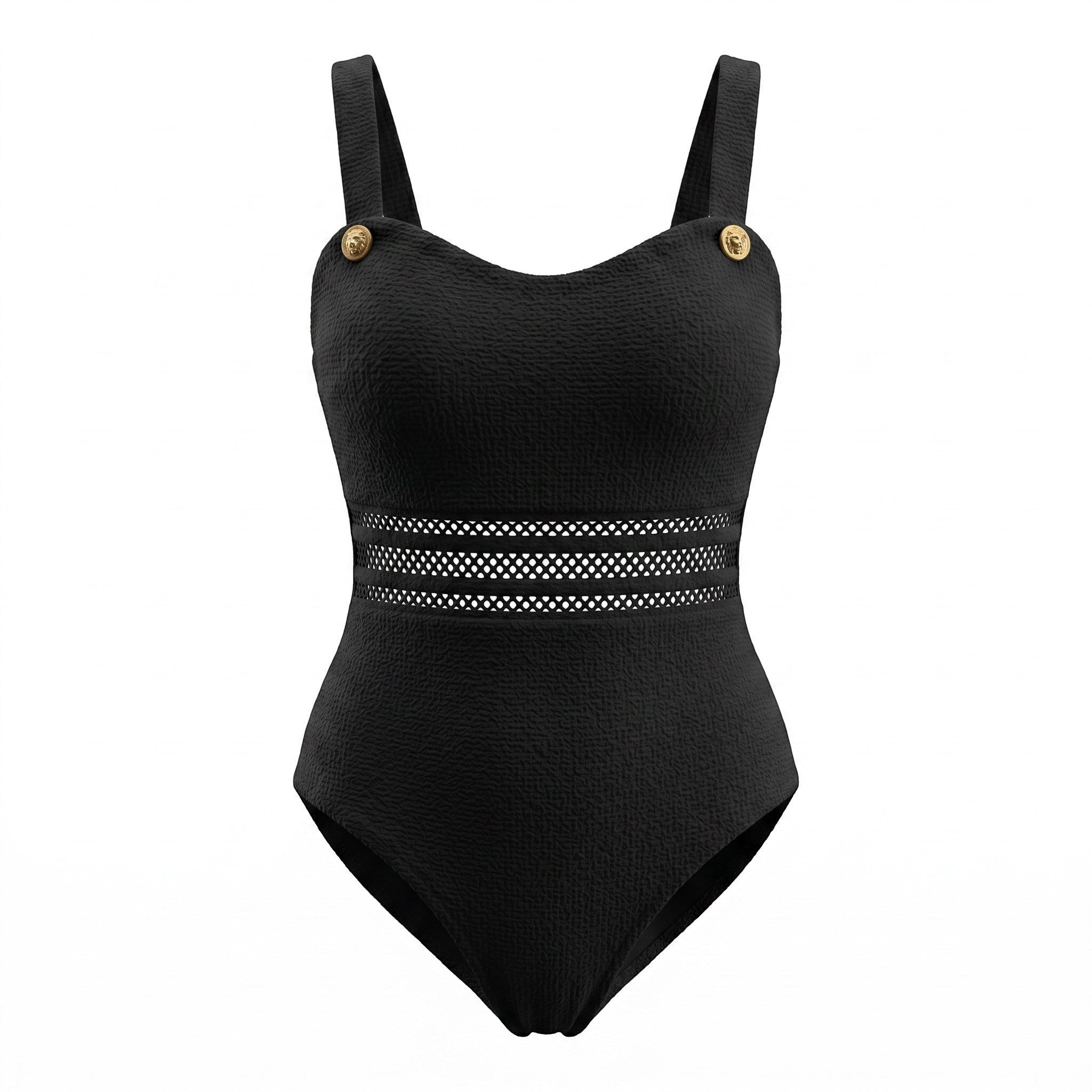 Black Popcorn Texture Cutout Swim Suit