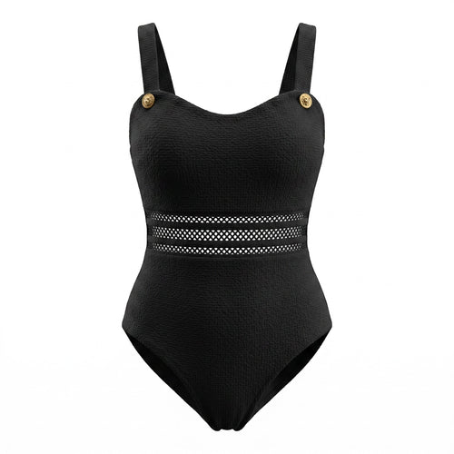 Black Popcorn Texture Cutout Swim Suit